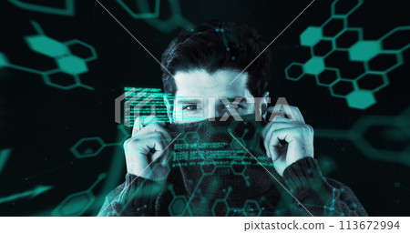Image of digital interface with icons and data processing 113672994