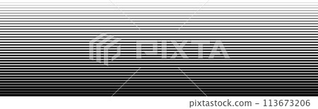 Thin line halftone gradation texture. Faded horizontal stripe gradient background. Repeating wide pattern backdrop. Black parallel lines wallpaper for overlay, print, cover, graphic design. Vector 113673206