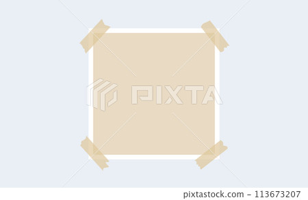 Image frame glued on adhesive tape. Photo template for mockup, poster design, banner, flyer, brochure, mood board, photo album. Empty square paper note piece. Vector blank memo Image frame glued on adhesive tape. Photo template for mockup, poster design, banner, flyer, brochure, mood board, photo album. Empty square paper note piece. Vector blank memo 113673207