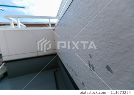 A balcony dirty with moss and dust 113673234