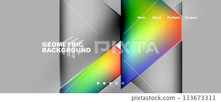 Geometric shapes with a rainbow arrow on a gray background Geometric shapes with a rainbow arrow on a gray background 113673311