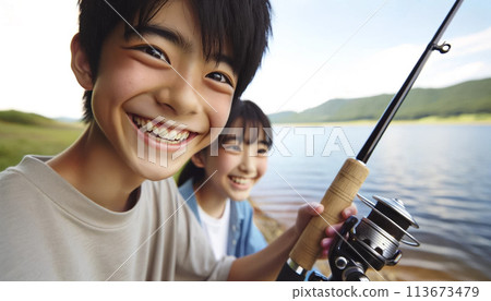 弟弟妹妹準備釣魚 弟弟妹妹準備釣魚 113673479