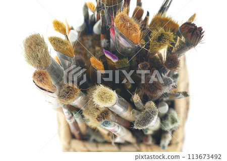 Paintbrushes varying sizes and bristle styles 113673492