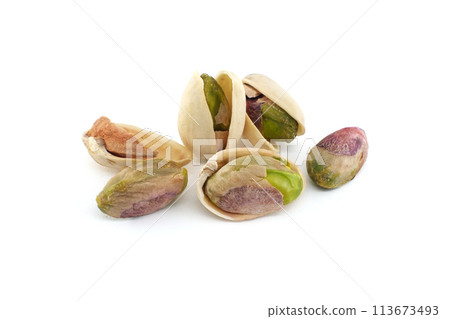 Pistachio nuts in shell isolated on white background 113673493