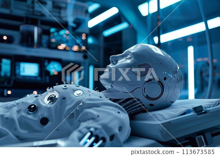 Robot in the laboratory. Futuristic artificial intelligence. 113673585