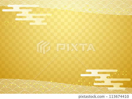 Japanese pattern background gold folding screen checkered cloud pattern gold 01 113674410