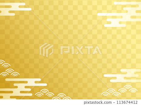 Japanese pattern background gold folding screen checkered pine cloud pattern gold 02 113674412