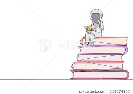Single one line drawing astronaut sitting on... - Stock Illustration ...