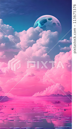 Color cloud sky landscape in digital art style with moon wallpaper 113675376