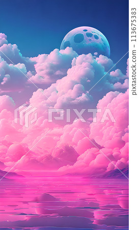Color cloud sky landscape in digital art style with moon wallpaper 113675383