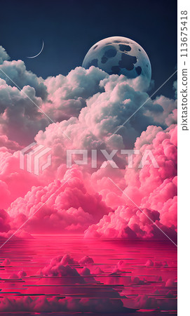 Color cloud sky landscape in digital art style with moon wallpaper Color cloud sky landscape in digital art style with moon wallpaper 113675418