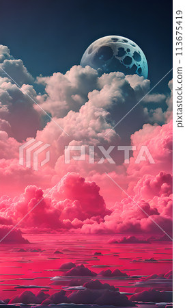 Color cloud sky landscape in digital art style with moon wallpaper 113675419
