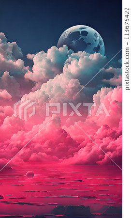 Color cloud sky landscape in digital art style with moon wallpaper 113675422