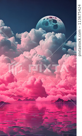 Color cloud sky landscape in digital art style with moon wallpaper 113675424