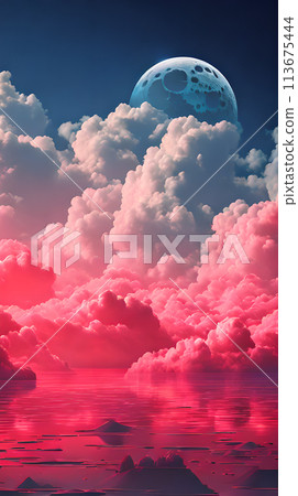 Color cloud sky landscape in digital art style with moon wallpaper 113675444
