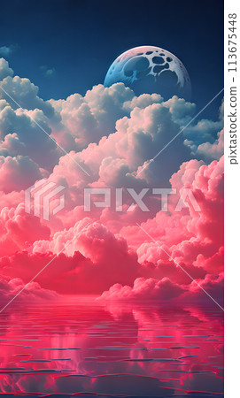Color cloud sky landscape in digital art style with moon wallpaper Color cloud sky landscape in digital art style with moon wallpaper 113675448