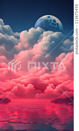 Color cloud sky landscape in digital art style with moon wallpaper Color cloud sky landscape in digital art style with moon wallpaper 113675459
