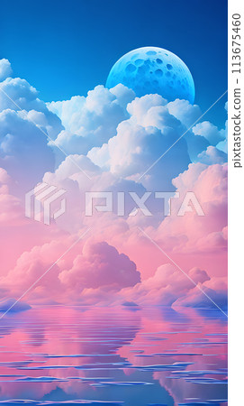 Color cloud sky landscape in digital art style with moon wallpaper 113675460