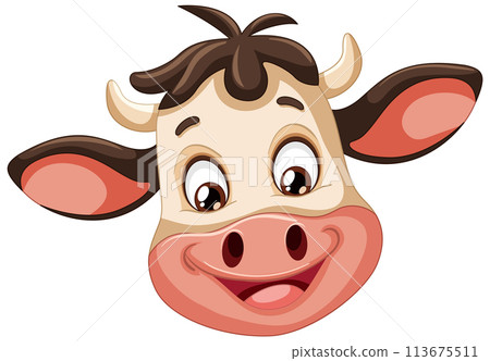 Cheerful Cartoon Cow Face Cheerful Cartoon Cow Face 113675511