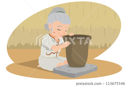 Jomon period grandmother making pottery Jomon period grandmother making pottery 113675546