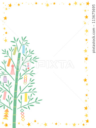 七夕竹葉與銀河插畫背景框架 七夕竹葉與銀河插畫背景框架 113675695