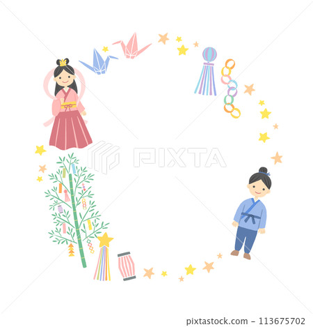 Tanabata Orihime and Hikoboshi illustration frame background material 113675702