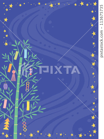 七夕竹葉與銀河插畫背景框架 七夕竹葉與銀河插畫背景框架 113675735