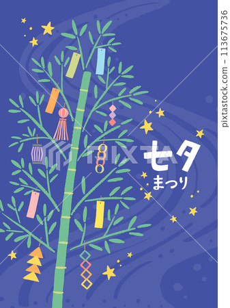 Tanabata Milky Way and bamboo leaves illustration 113675736
