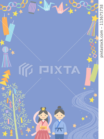 七夕織姬和彥星插畫背景素材 七夕織姬和彥星插畫背景素材 113675738