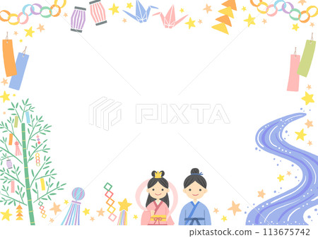 七夕織姬和彥星插畫背景素材 113675742