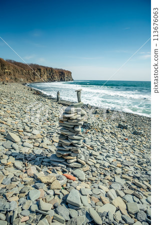 Reef Mys Vyatlina in Russian island in city Vladivostok. Chernysheva Bay 113676063