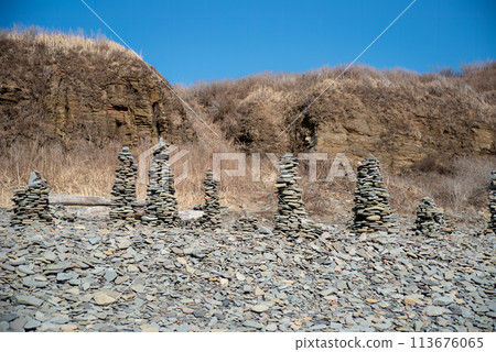 Reef Mys Vyatlina in Russian island in city Vladivostok. Chernysheva Bay Reef Mys Vyatlina in Russian island in city Vladivostok. Chernysheva Bay 113676065
