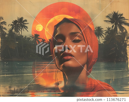 collage woman by the sea collage woman by the sea 113676271