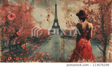 collage woman in paris 113676290
