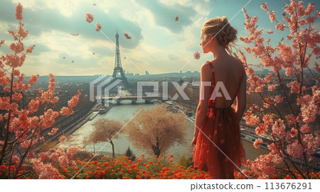 collage woman in paris collage woman in paris 113676291