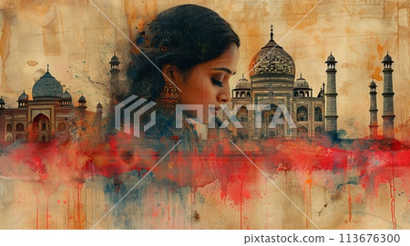 collage of Indian woman and Taj Mahal collage of Indian woman and Taj Mahal 113676300