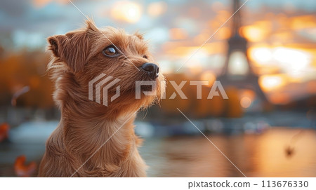 puppy at the Eiffel Tower puppy at the Eiffel Tower 113676330