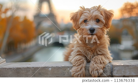 puppy at the Eiffel Tower puppy at the Eiffel Tower 113676338