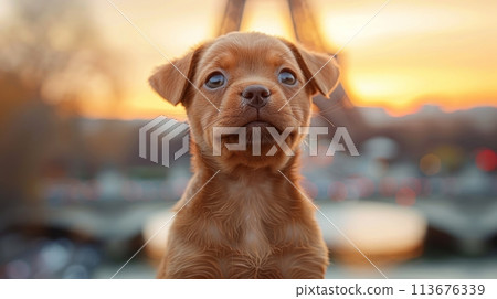 puppy at the Eiffel Tower puppy at the Eiffel Tower 113676339