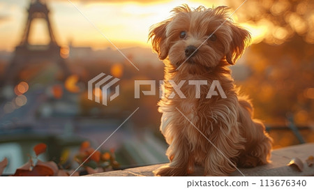 puppy at the Eiffel Tower puppy at the Eiffel Tower 113676340