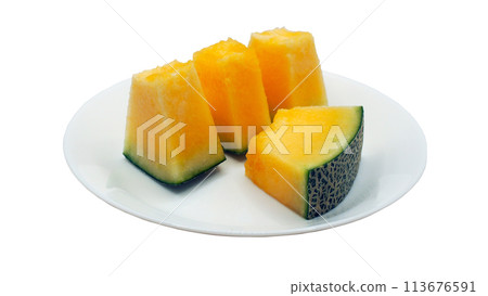 sliced melon isolated on white background 113676591