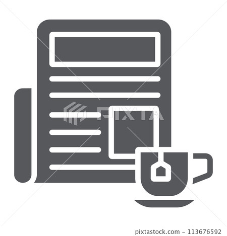Newspaper with cup glyph icon, morning and news, daily newspaper sign, vector graphics, a solid pattern on a white background, eps 10. 113676592