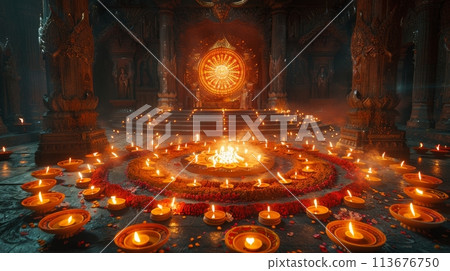 Diwali mandala and candles 113676750