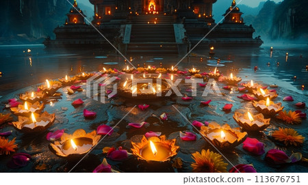 Diwali mandala and candles 113676751