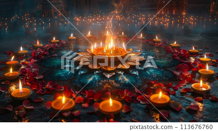 Diwali mandala and candles 113676760