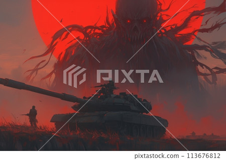 biblical demon on the battlefield 113676812