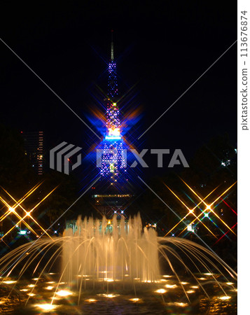 the TV tower in Odori Park in central Sapporo. Hokkaido Prefecture Japan For use in making background images the TV tower in Odori Park in central Sapporo. Hokkaido Prefecture Japan For use in making background images 113676874