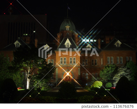 Night shot of the Old Hokkaido Government Building, Sapporo (Akarenga). Picture for use in illustrations Background image or copy space Night shot of the Old Hokkaido Government Building, Sapporo (Akarenga). Picture for use in illustrations Background image or copy space 113676876