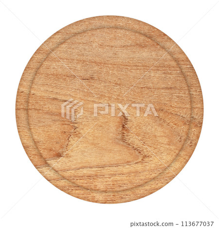Round chopping board. Isolated on white background 113677037