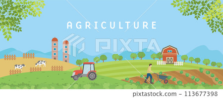 Agriculture, fields and pastures, farming scenes 113677398